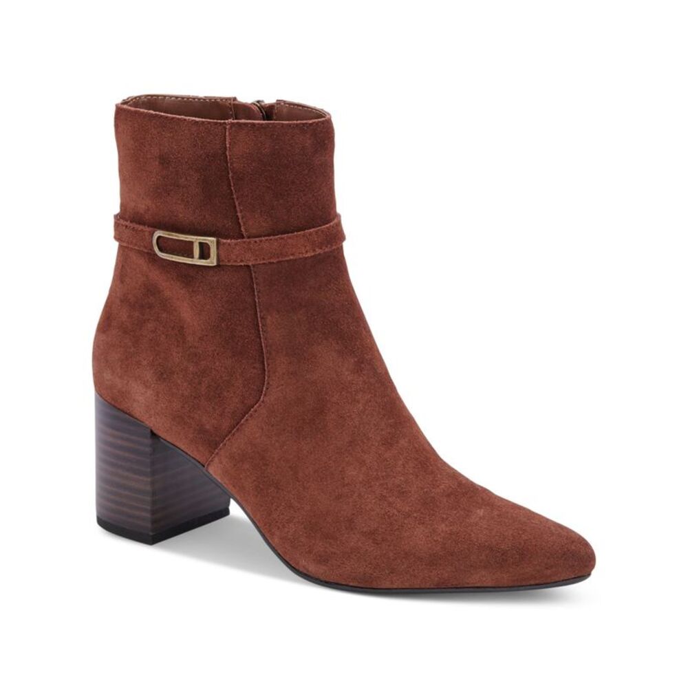 AQUA COLLEGE Womens Brown Tatum Almond Toe Block Heel Suede Booties 8.5 M